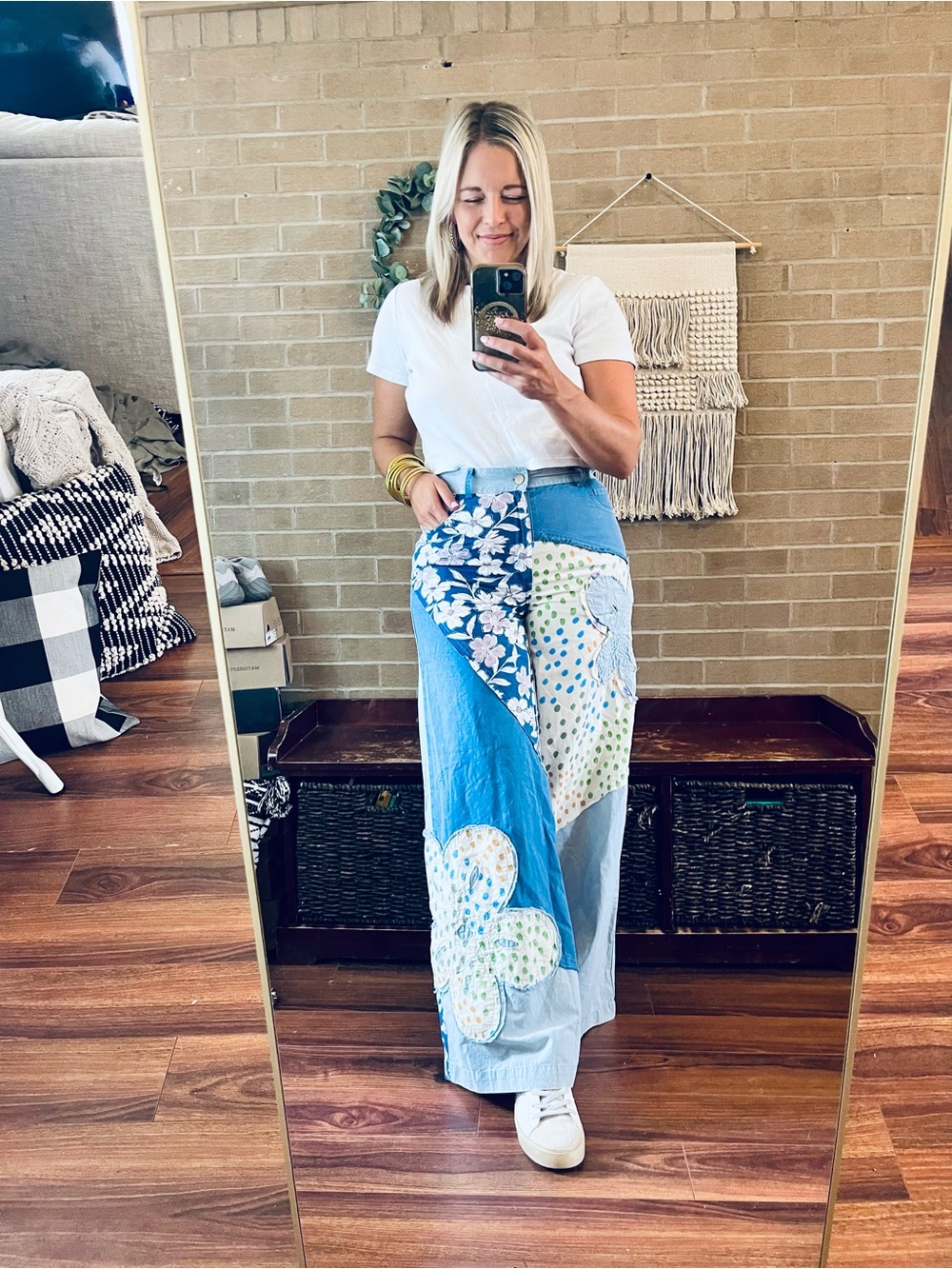 easel Blue Patchwork Floral Wide Leg Pant